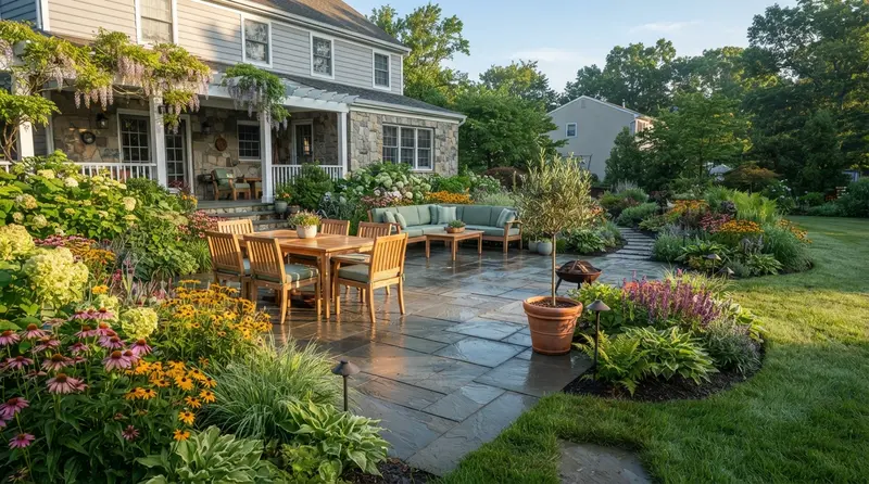 Beautiful landscaped backyard patio in NJ Beautiful landscaped backyard patio in NJ